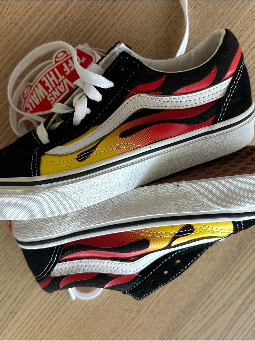 Vans Kids Old Skool Sneakers with Red and Yellow Flames BNWT